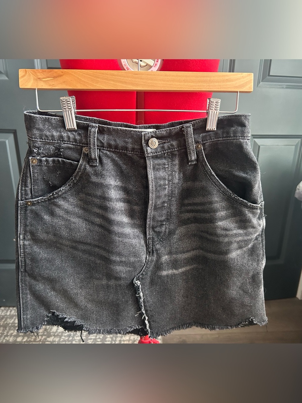 We The Free Black Washed Denim Skirt
